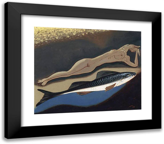 Pisces 23x20 Black Modern Wood Framed Art Print Poster by Man Ray