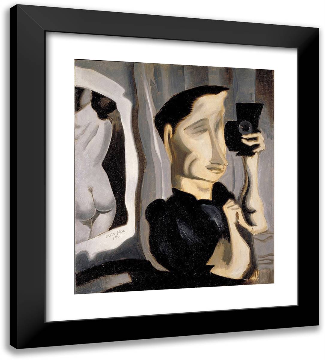 Self-Portrait 20x22 Black Modern Wood Framed Art Print Poster by Man Ray