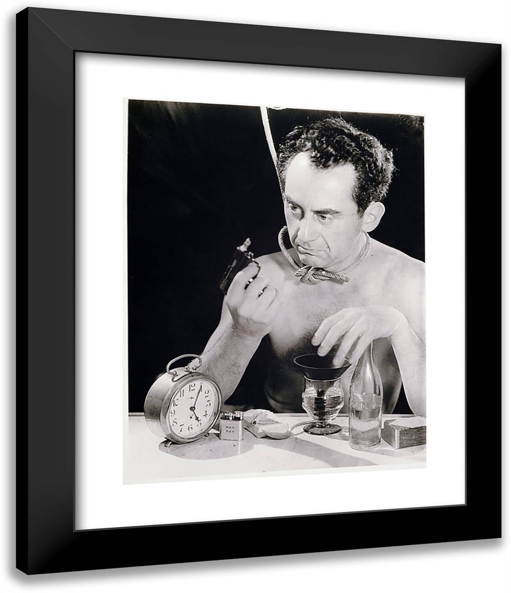 Self-Portrait with Gun 20x24 Black Modern Wood Framed Art Print Poster by Man Ray