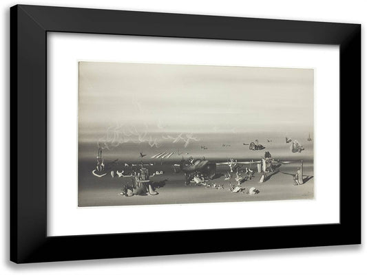 Untitled (Photograph of an Oil Painting by Yves Tanguy, Je Vous Attends, 1934) 24x18 Black Modern Wood Framed Art Print Poster by Man Ray