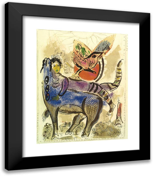 A Blue Cow 20x23 Black Modern Wood Framed Art Print Poster by Chagall, Marc