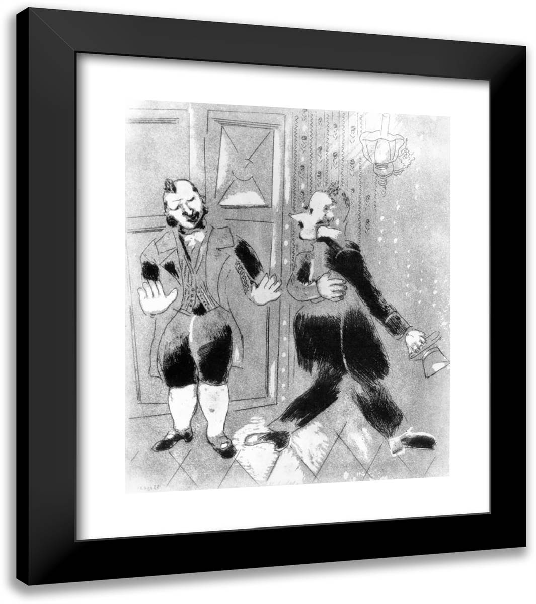 A Doorman Doesn't Permit Tchitchikov to VIsit a Governor 20x23 Black Modern Wood Framed Art Print Poster by Chagall, Marc