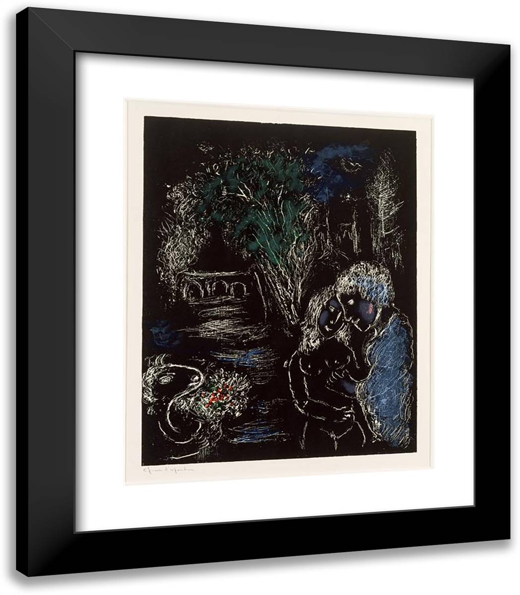 A Green Tree with Lovers 20x23 Black Modern Wood Framed Art Print Poster by Chagall, Marc