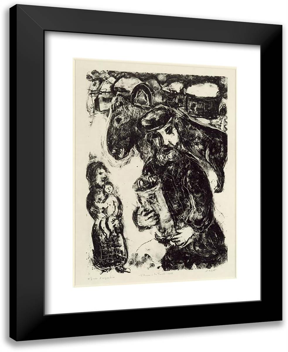 A Man with Thora 19x24 Black Modern Wood Framed Art Print Poster by Chagall, Marc