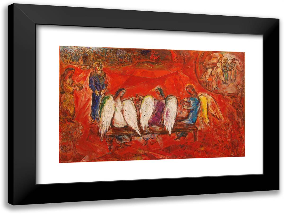 Abraham and Three Angels 24x18 Black Modern Wood Framed Art Print Poster by Chagall, Marc