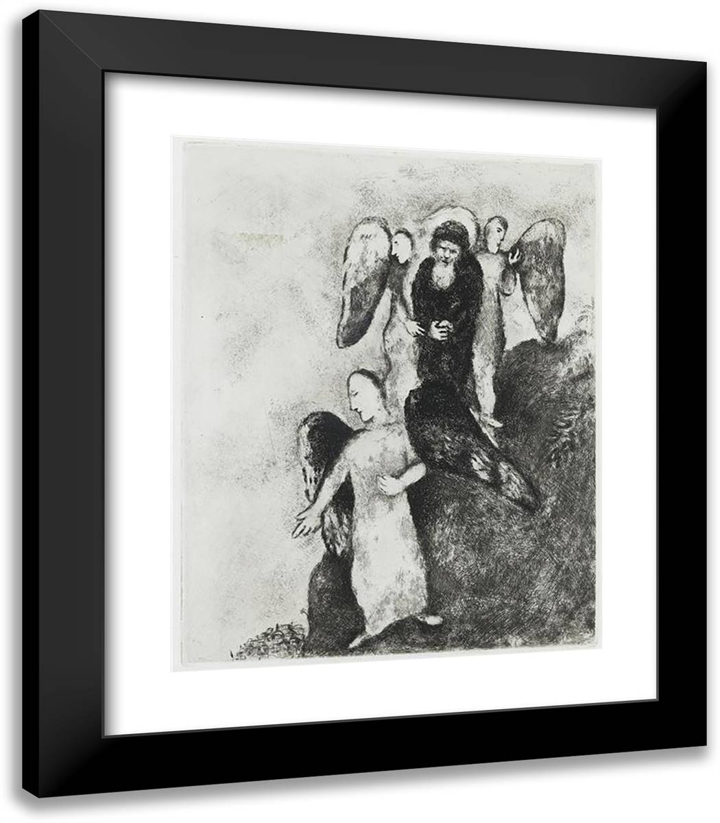 Abraham Approaching Sodom with Three Angels (Genesis , XVIII, 16) 20x23 Black Modern Wood Framed Art Print Poster by Chagall, Marc