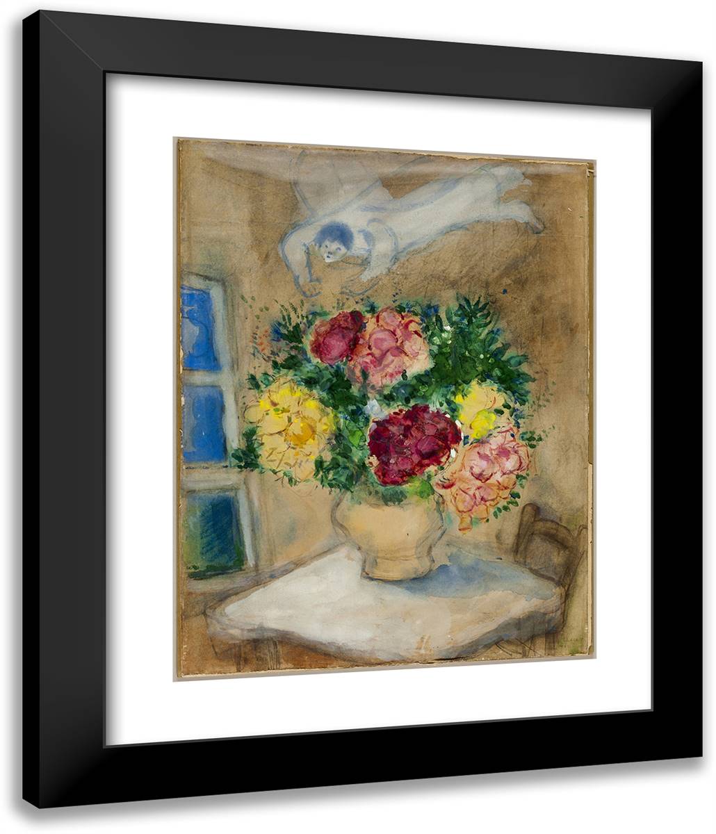 Angel Over a Table with Flowers 20x24 Black Modern Wood Framed Art Print Poster by Chagall, Marc