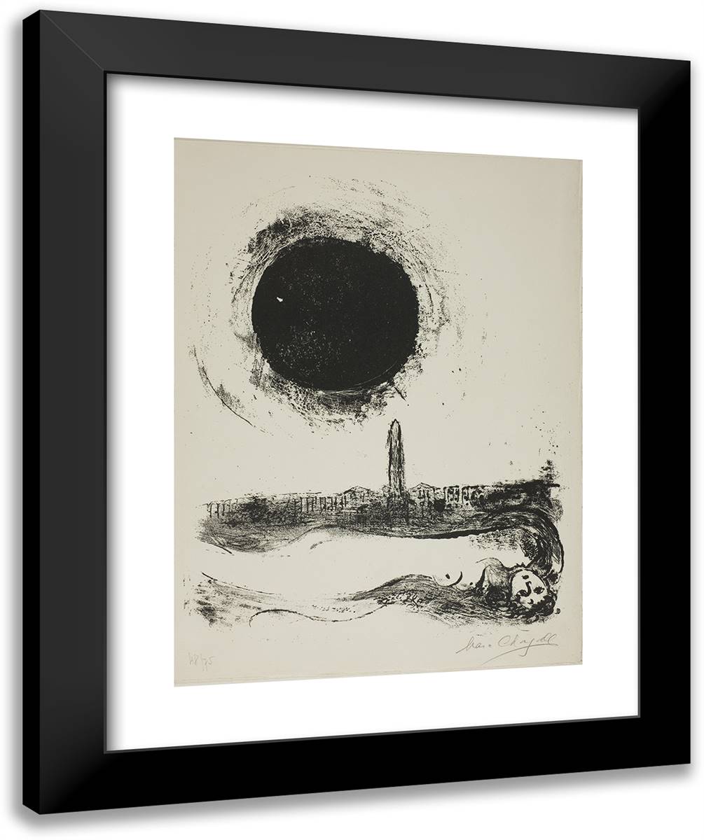 Black Sun Over Paris 20x24 Black Modern Wood Framed Art Print Poster by Chagall, Marc