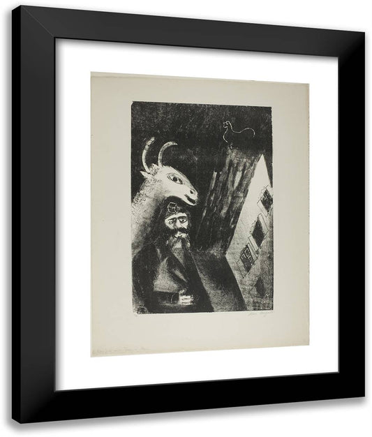 Goat in the Night 20x24 Black Modern Wood Framed Art Print Poster by Chagall, Marc