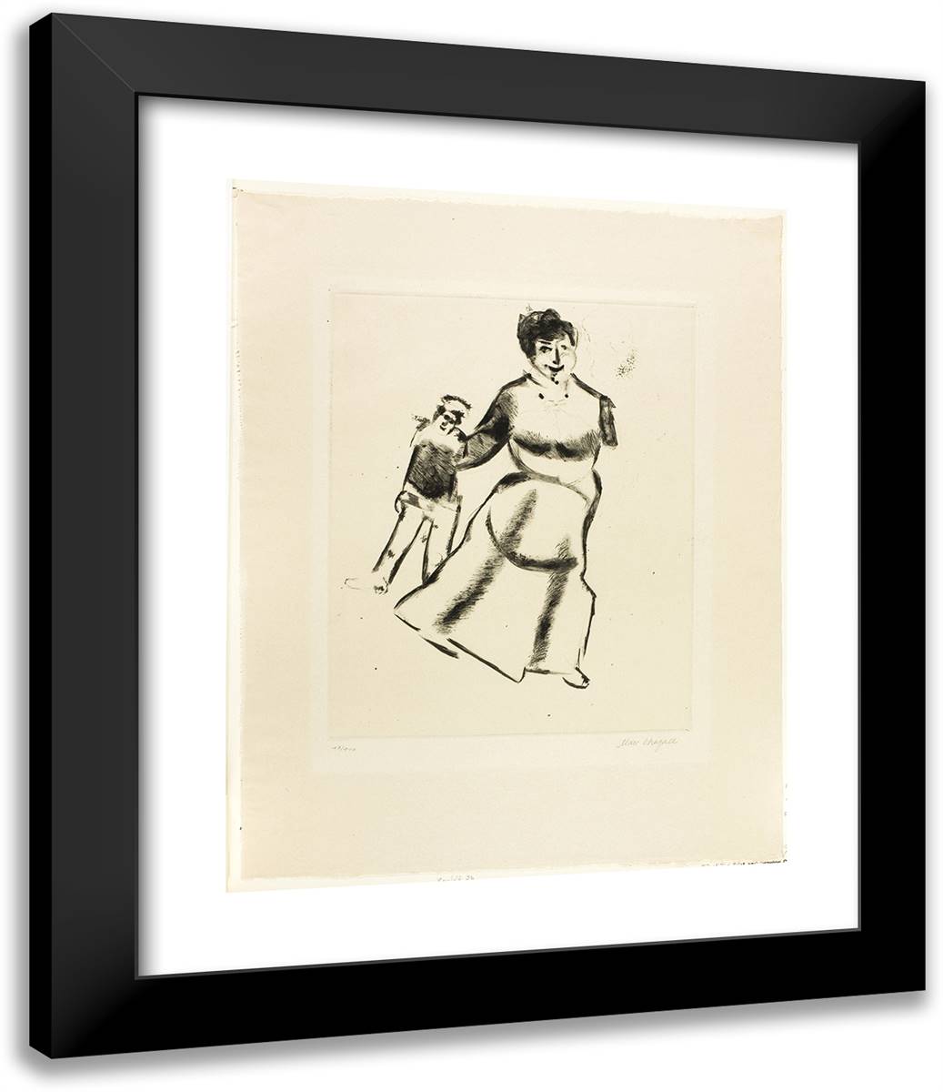 Mother and Son, Plate Two from Mein Leben 20x24 Black Modern Wood Framed Art Print Poster by Chagall, Marc