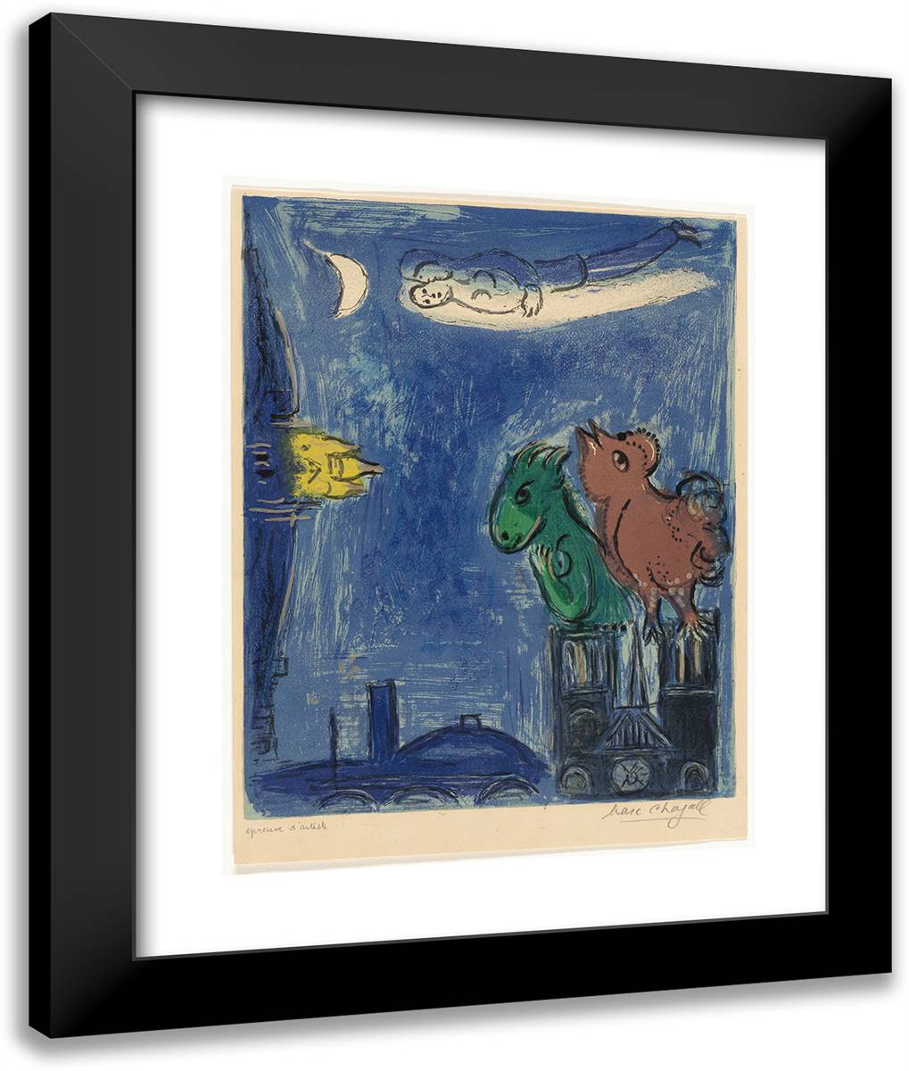 The Monsters of Notre-Dame 20x24 Black Modern Wood Framed Art Print Poster by Chagall, Marc