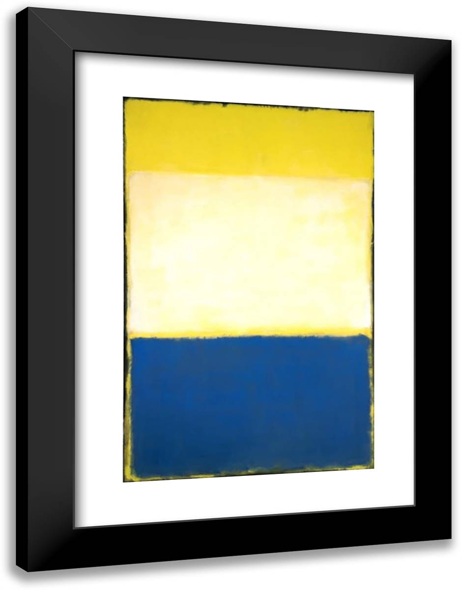 No. 6 (Yellow, White, Blue Over Yellow on Gray) 18x24 Black Modern Wood Framed Art Print Poster by Rothko, Mark