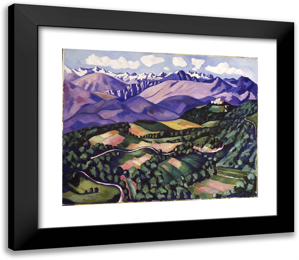 Purple Mountains, Vence 23x20 Black Modern Wood Framed Art Print Poster by Hartley, Marsden