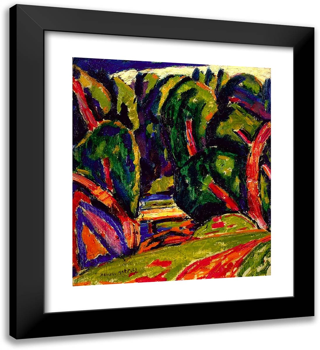 Red Tree 20x22 Black Modern Wood Framed Art Print Poster by Hartley, Marsden