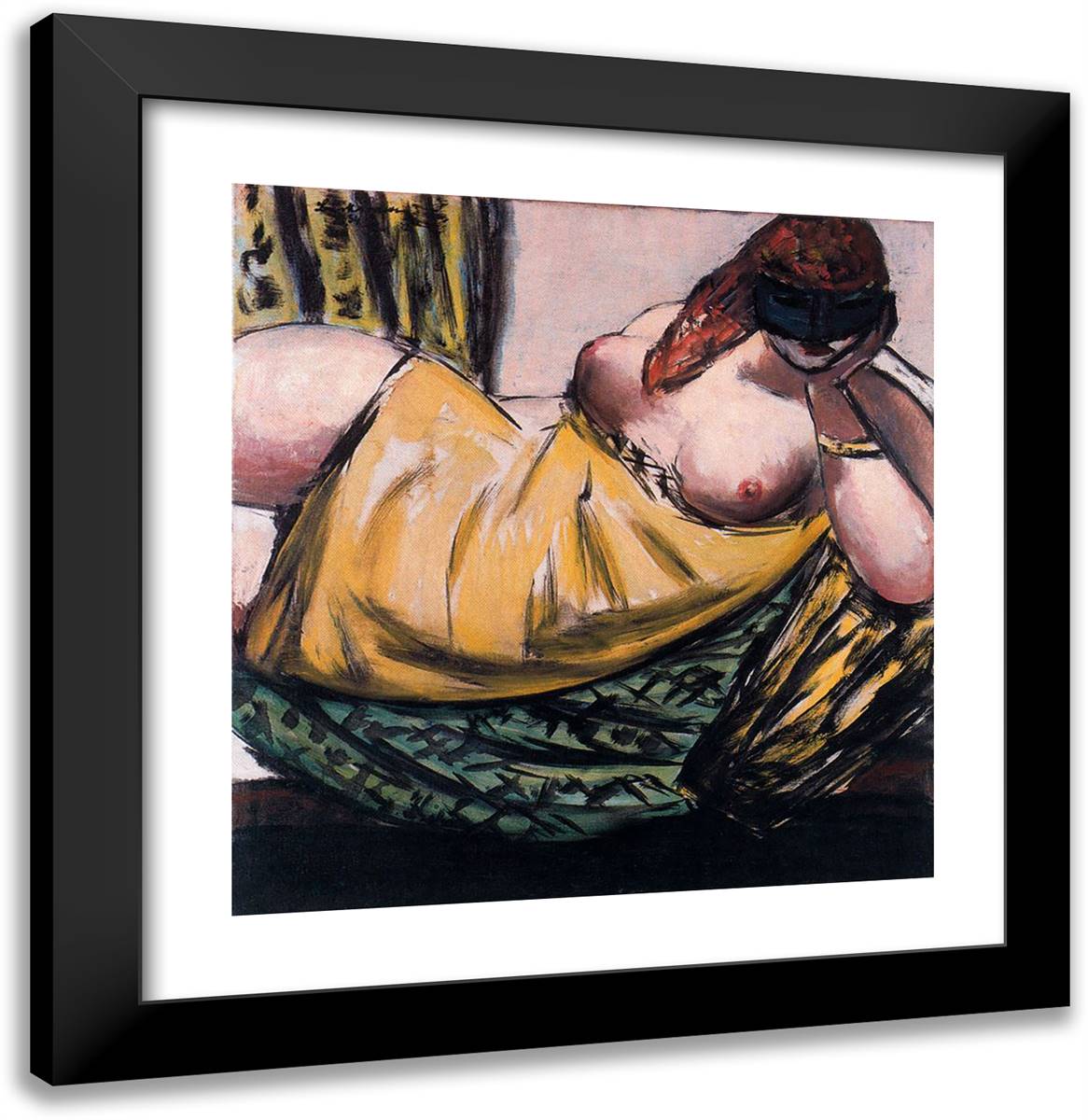Alfi with Mask 20x20 Black Modern Wood Framed Art Print Poster by Beckmann, Max