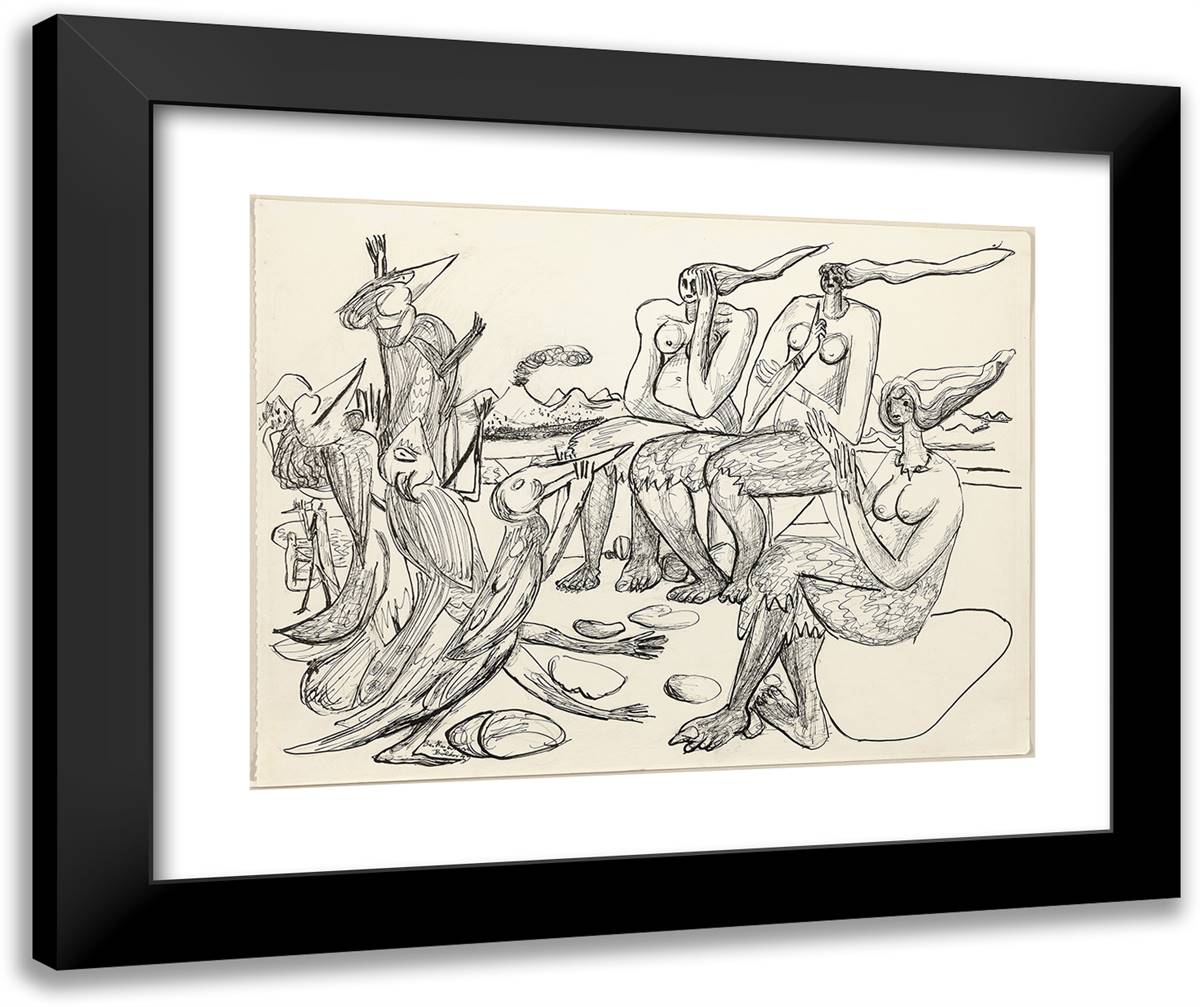 Birdplay 24x20 Black Modern Wood Framed Art Print Poster by Beckmann, Max