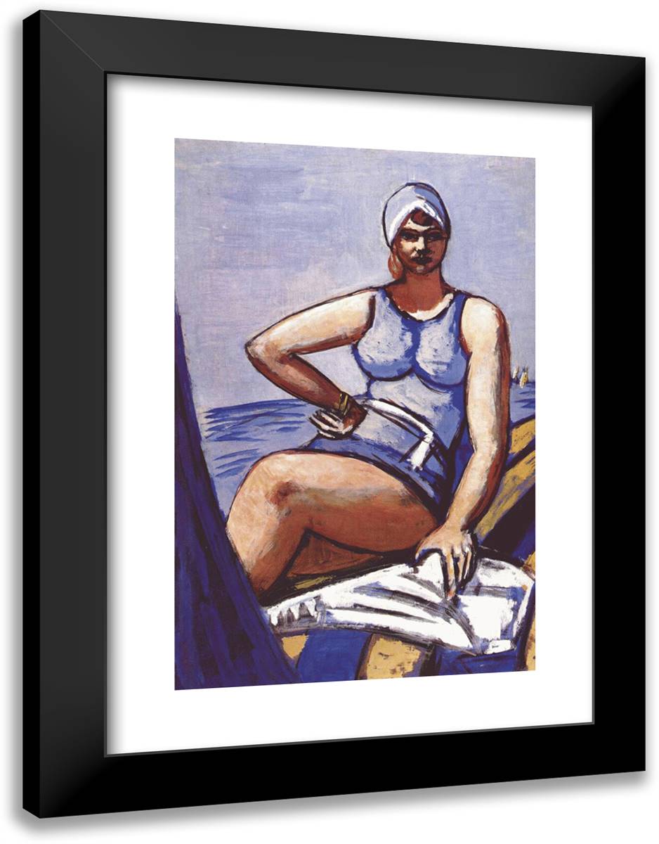 Quappi in Blue in a Boat 18x24 Black Modern Wood Framed Art Print Poster by Beckmann, Max