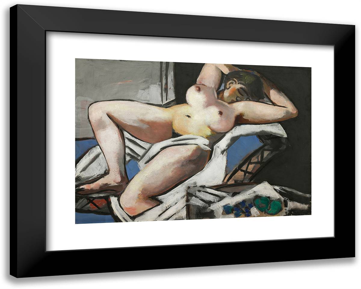 Reclining Nude 24x19 Black Modern Wood Framed Art Print Poster by Beckmann, Max