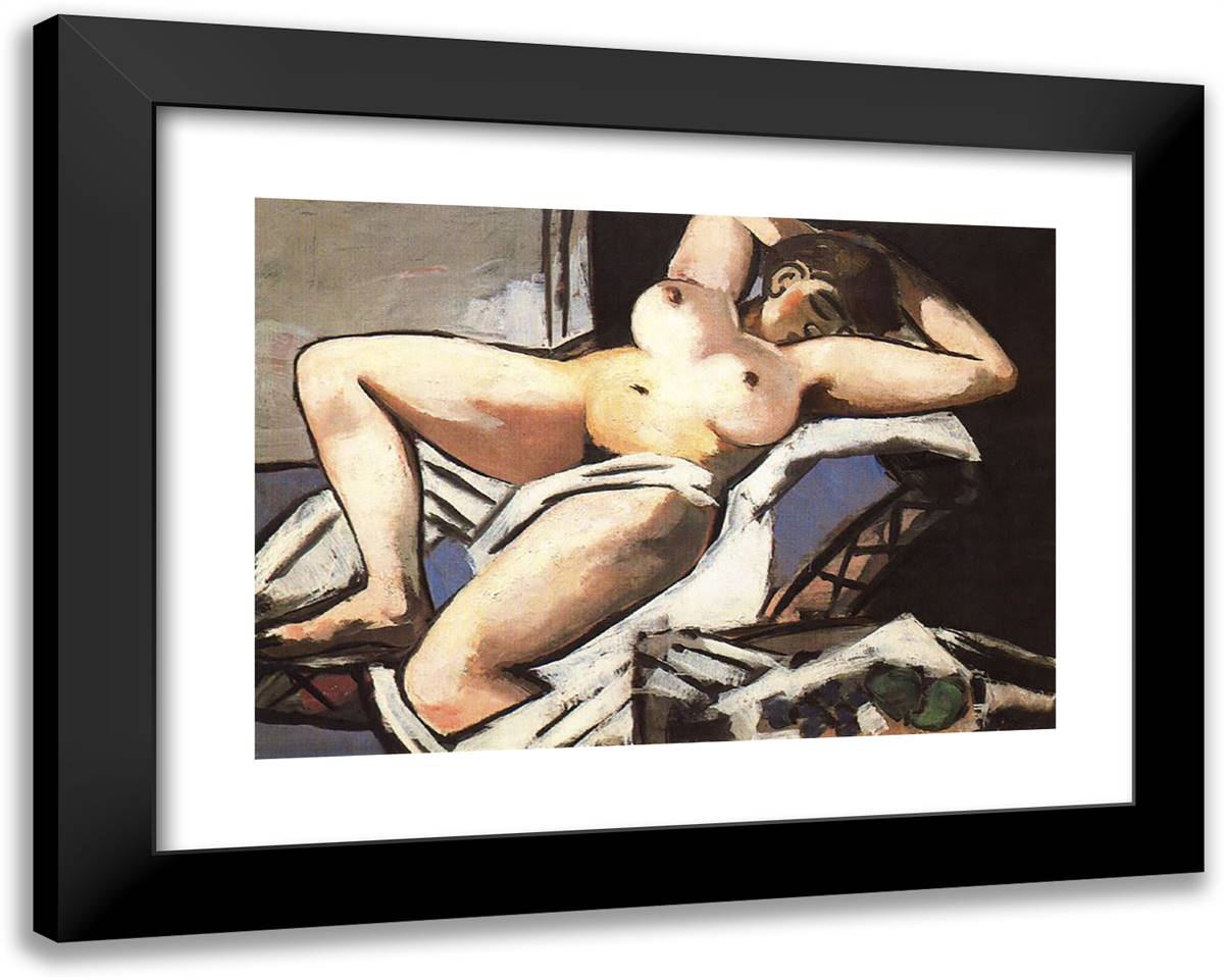 Reclining Nude II 24x19 Black Modern Wood Framed Art Print Poster by Beckmann, Max