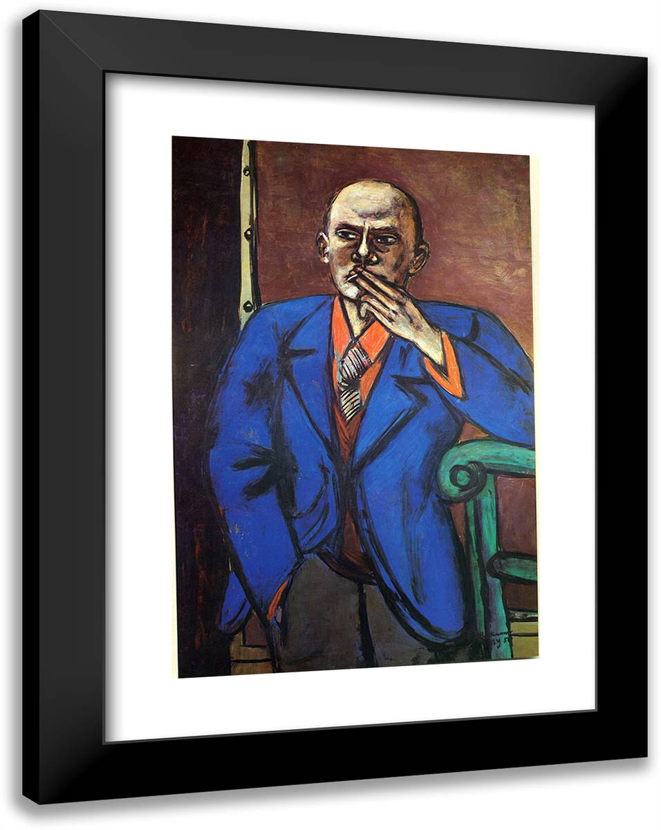 Self-Portrait in Blue Jacket 18x24 Black Modern Wood Framed Art Print Poster by Beckmann, Max