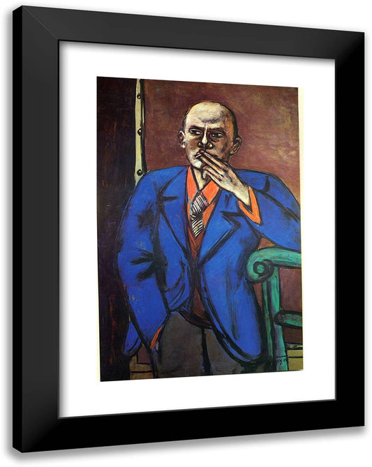 Self-Portrait in Blue Jacket 18x24 Black Modern Wood Framed Art Print Poster by Beckmann, Max