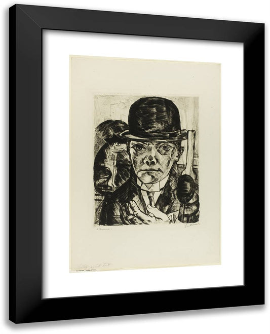 Self-Portrait in Bowler Hat 19x24 Black Modern Wood Framed Art Print Poster by Beckmann, Max