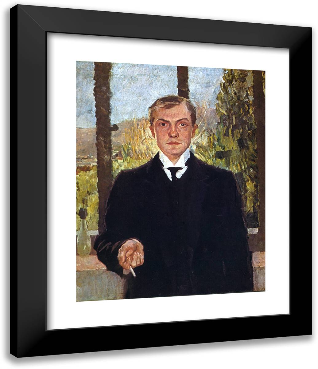 Self-Portrait in Florence 20x24 Black Modern Wood Framed Art Print Poster by Beckmann, Max