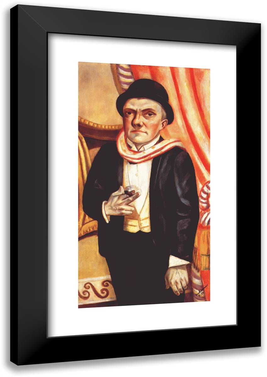 Self-Portrait in Front of Red Curtain 16x24 Black Modern Wood Framed Art Print Poster by Beckmann, Max