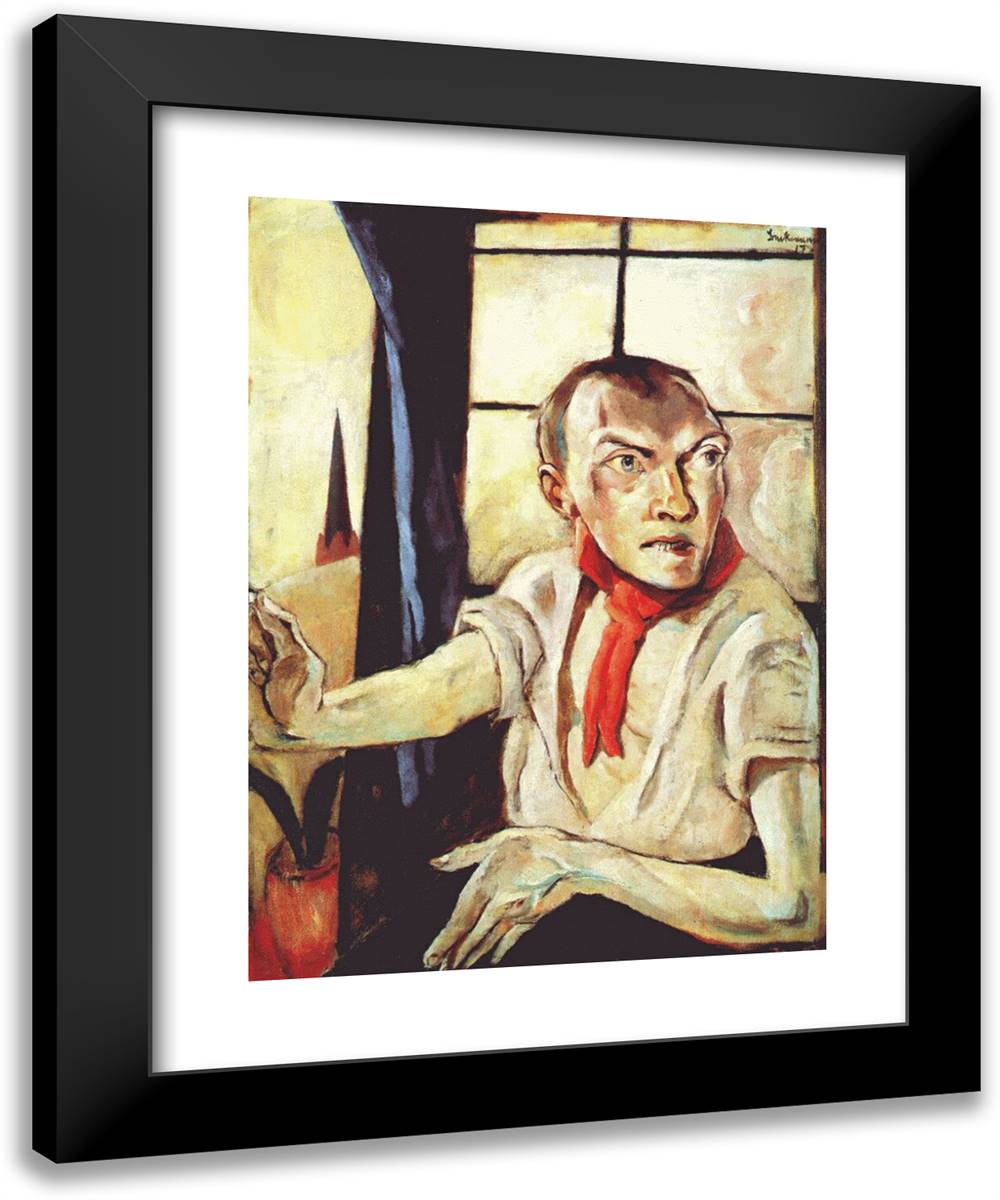 Self-Portrait with Red Scarf 19x24 Black Modern Wood Framed Art Print Poster by Beckmann, Max