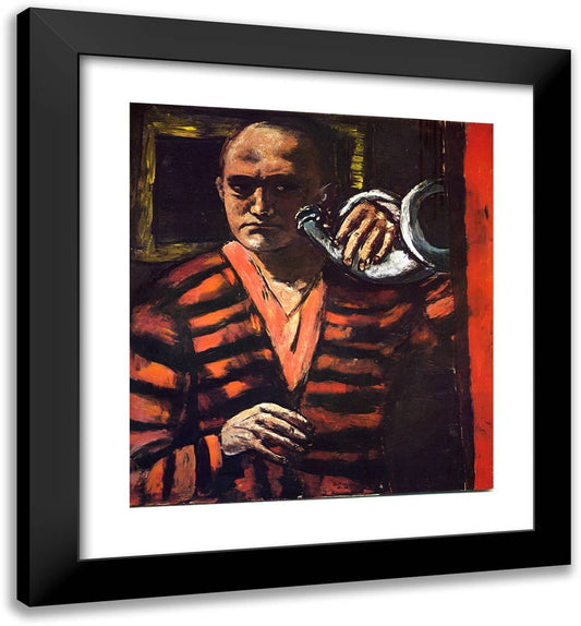 Self-Portrait with Trumpet 20x22 Black Modern Wood Framed Art Print Poster by Beckmann, Max