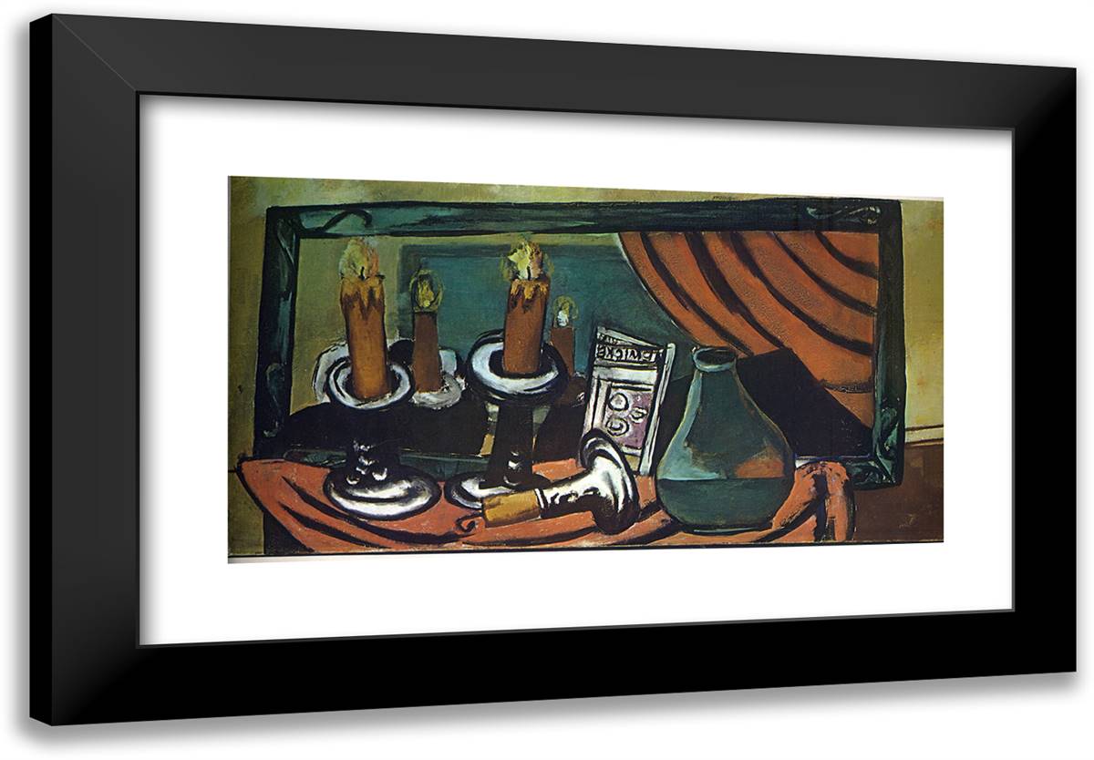 Still Life with Candles and Mirror 24x17 Black Modern Wood Framed Art Print Poster by Beckmann, Max