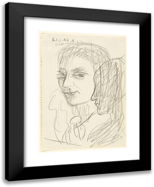 Study of Two Heads 19x24 Black Modern Wood Framed Art Print Poster by Beckmann, Max
