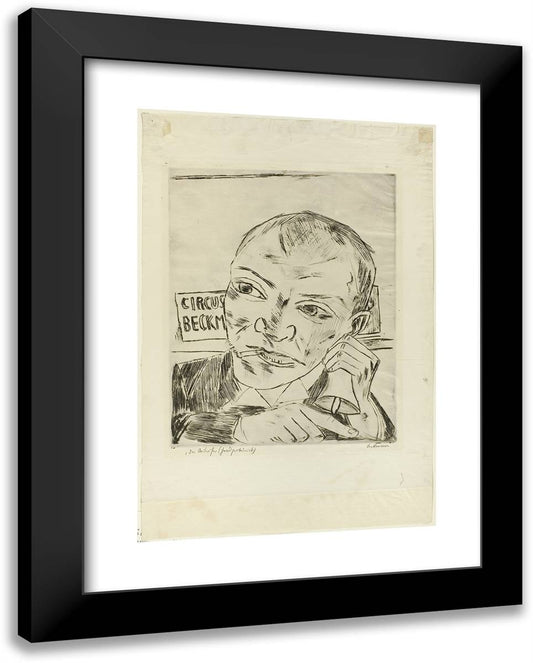 The Barker (Self-Portrait), Plate One from Der Jahrmarkt 19x24 Black Modern Wood Framed Art Print Poster by Beckmann, Max
