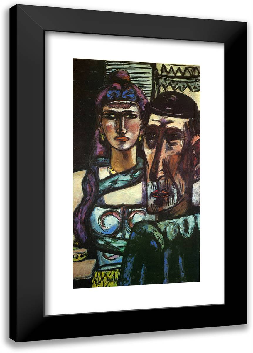 Two Circus Artists or Snake Charmer and Clown 16x24 Black Modern Wood Framed Art Print Poster by Beckmann, Max