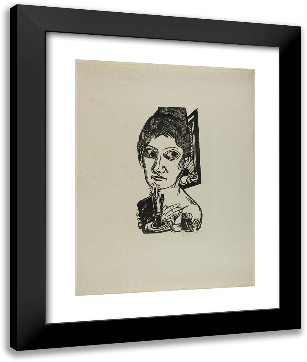 Woman with Candle 20x24 Black Modern Wood Framed Art Print Poster by Beckmann, Max