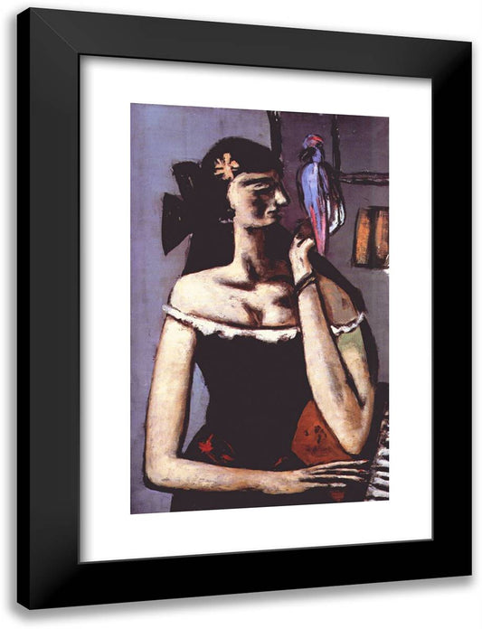 Woman with Parrot 18x24 Black Modern Wood Framed Art Print Poster by Beckmann, Max