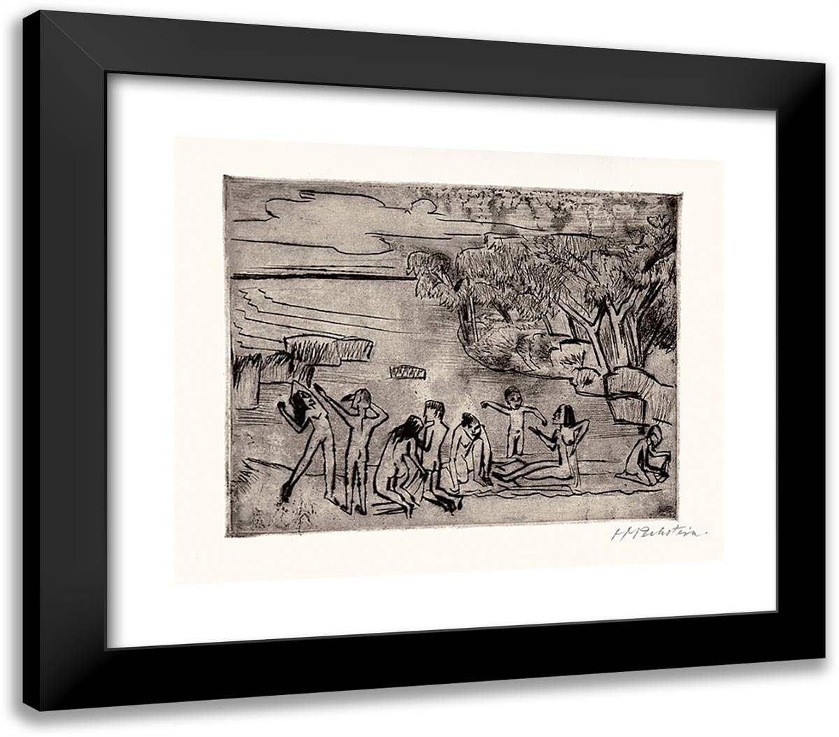 Am Ufer (At the Riverbank) 23x20 Black Modern Wood Framed Art Print Poster by Pechstein, Max