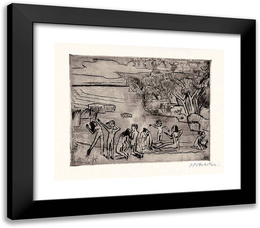 Am Ufer (At the Riverbank) 23x20 Black Modern Wood Framed Art Print Poster by Pechstein, Max