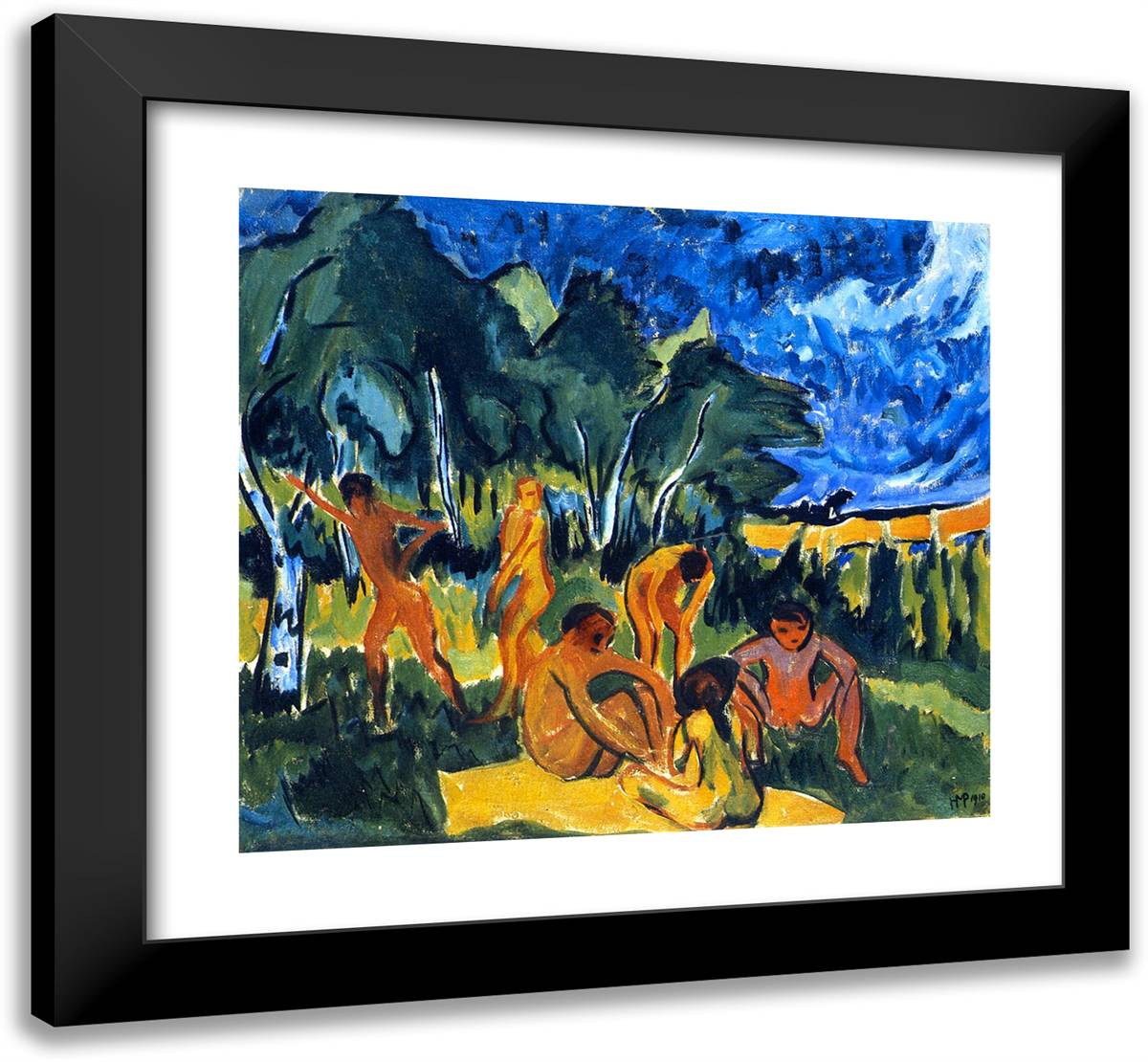 Badende in Moritzburg  22x20 Black Modern Wood Framed Art Print Poster by Pechstein, Max
