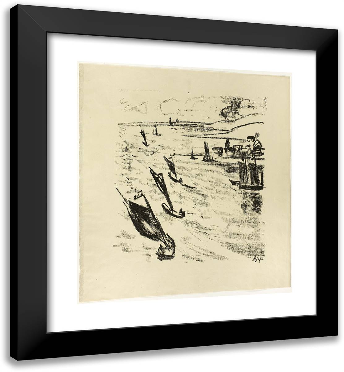 Boats in the Lagoon, from the Samland Ode 20x22 Black Modern Wood Framed Art Print Poster by Pechstein, Max