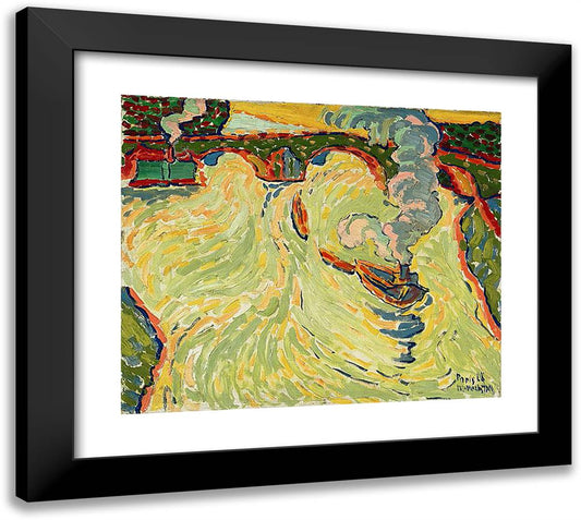 Bridge Over the Seine with Small Steamer  22x20 Black Modern Wood Framed Art Print Poster by Pechstein, Max