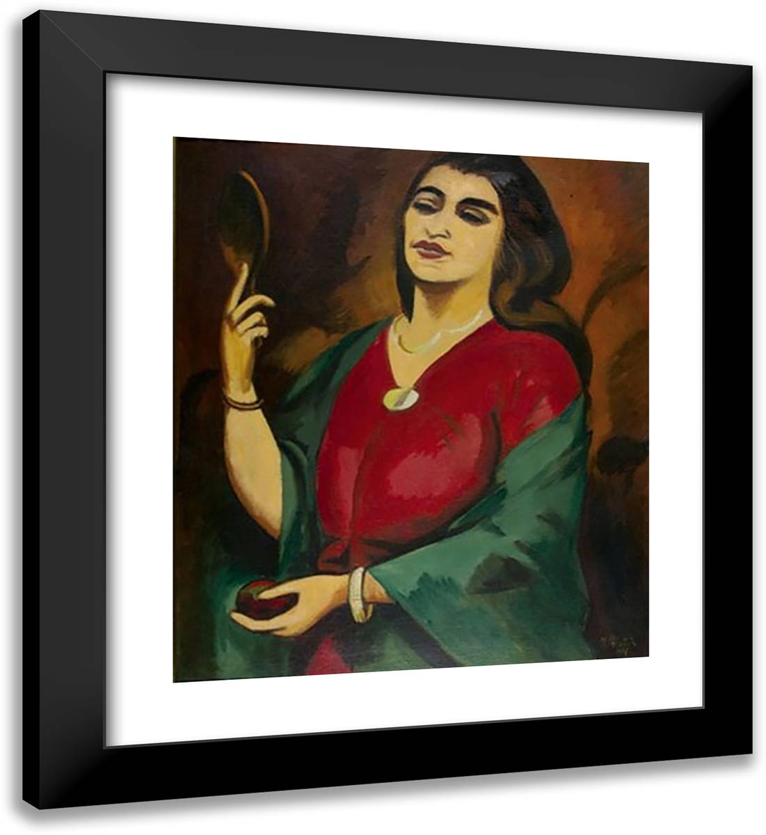 Charlotte Pechstein with Mirror 20x22 Black Modern Wood Framed Art Print Poster by Pechstein, Max