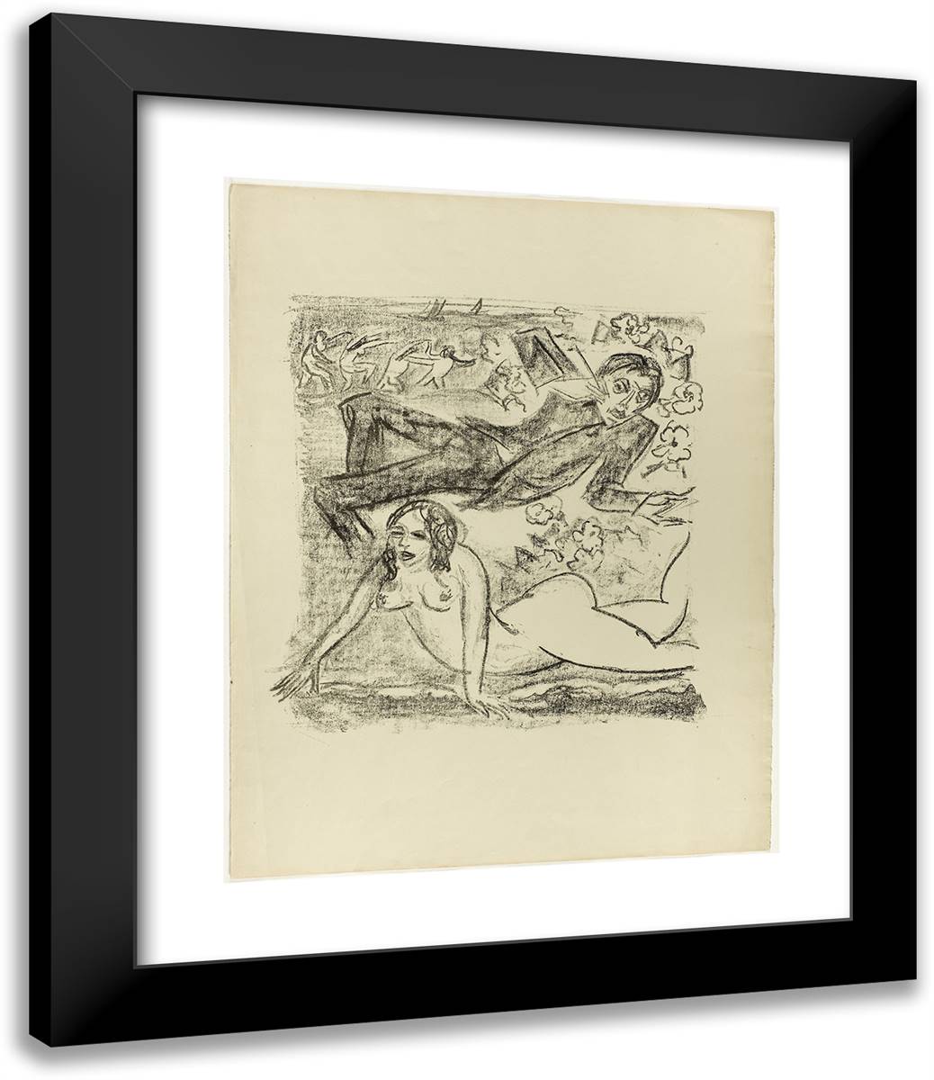 Cleopatra and Poet, Back Banner Page from the Samland Ode 20x24 Black Modern Wood Framed Art Print Poster by Pechstein, Max