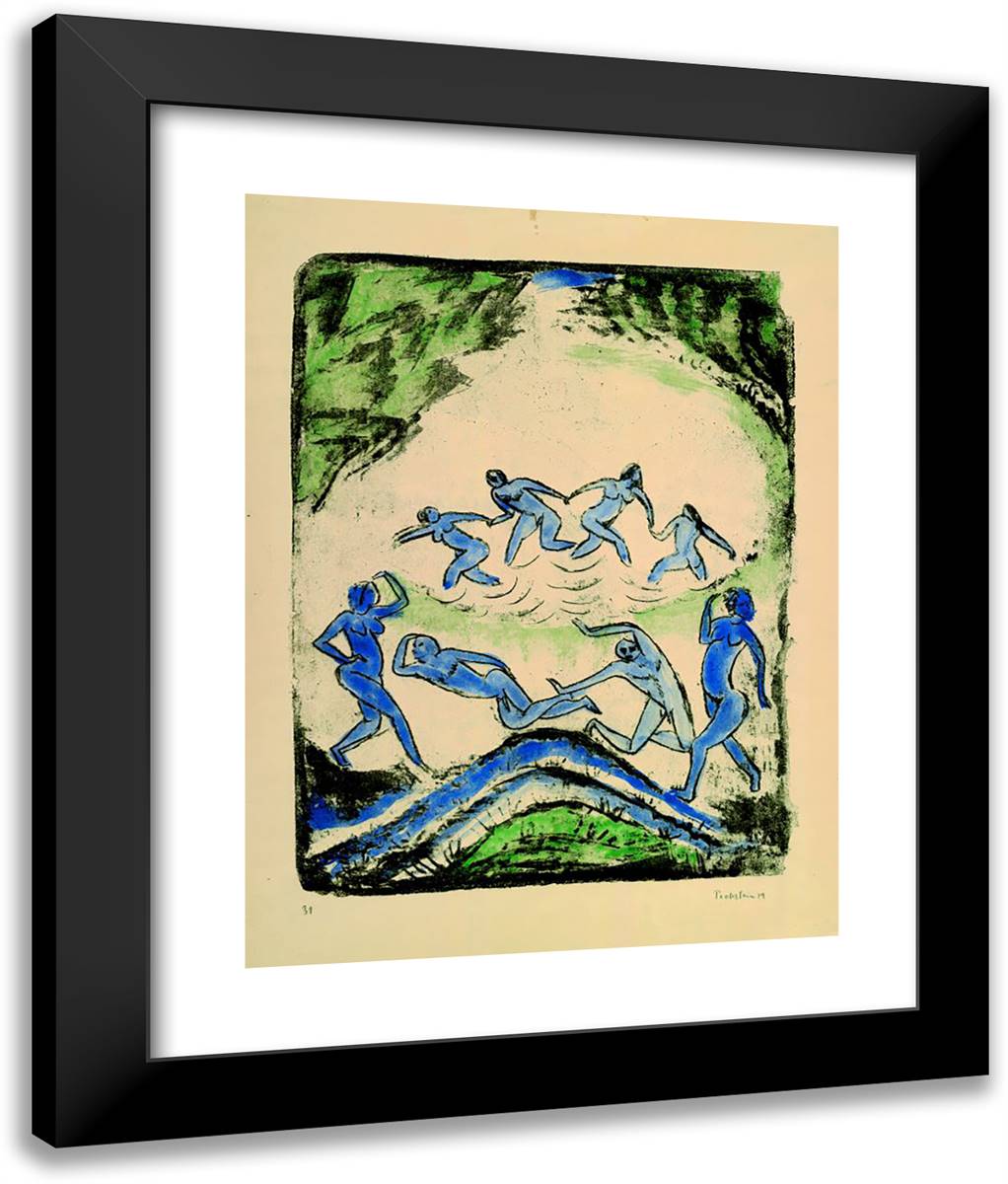 Der Tanz (Tanzende Und Badende Am Waldteich)  20x24 Black Modern Wood Framed Art Print Poster by Pechstein, Max
