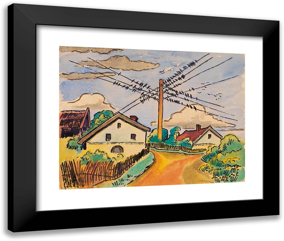 Die Schwalben Sammeln Sich (Ückeritz I. Pommern)  24x20 Black Modern Wood Framed Art Print Poster by Pechstein, Max