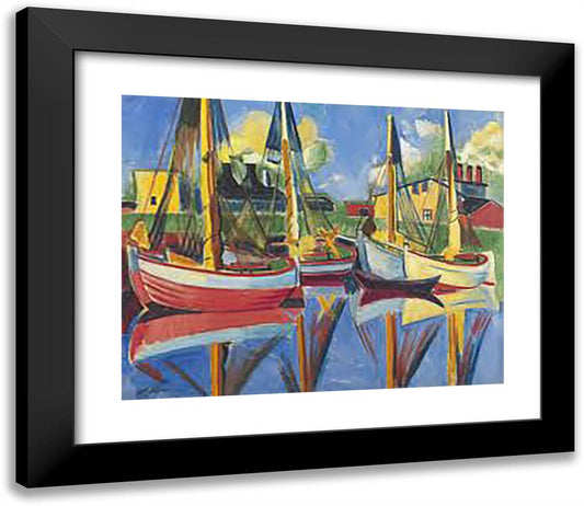 Fishing Boats in the Afternoon Sun (Fischkutter in Nachmittagssonne)  23x20 Black Modern Wood Framed Art Print Poster by Pechstein, Max
