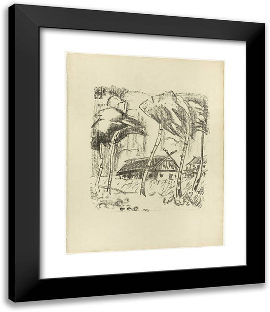 Homestead Behind Birch Trees, from the Samland Ode 20x24 Black Modern Wood Framed Art Print Poster by Pechstein, Max