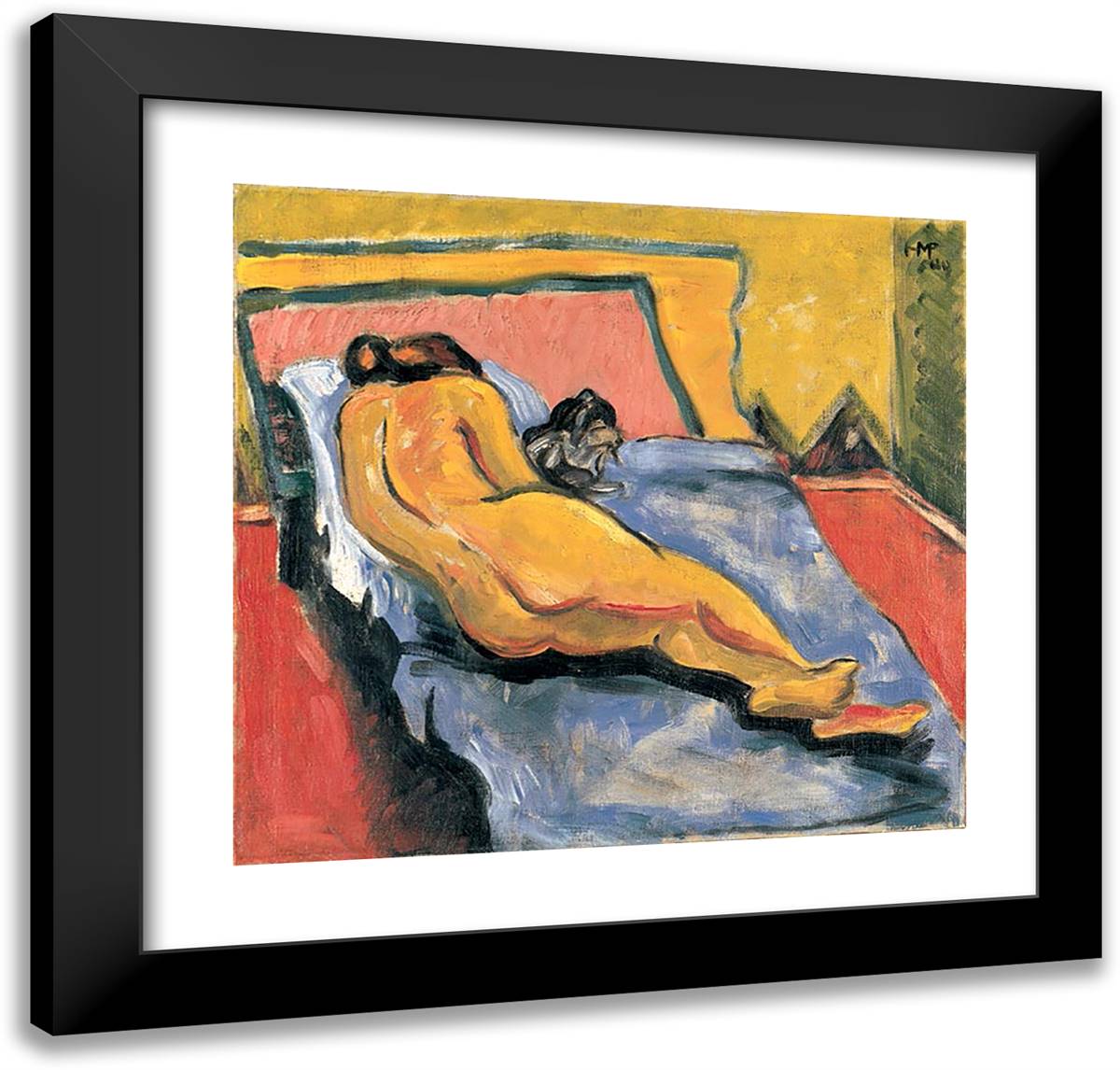 Liegender Akt Mit Katze  21x20 Black Modern Wood Framed Art Print Poster by Pechstein, Max