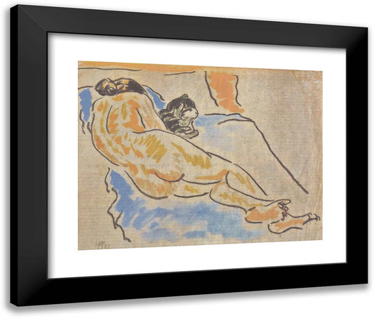 Liegender Weiblicher Akt Mit Katze 24x20 Black Modern Wood Framed Art Print Poster by Pechstein, Max