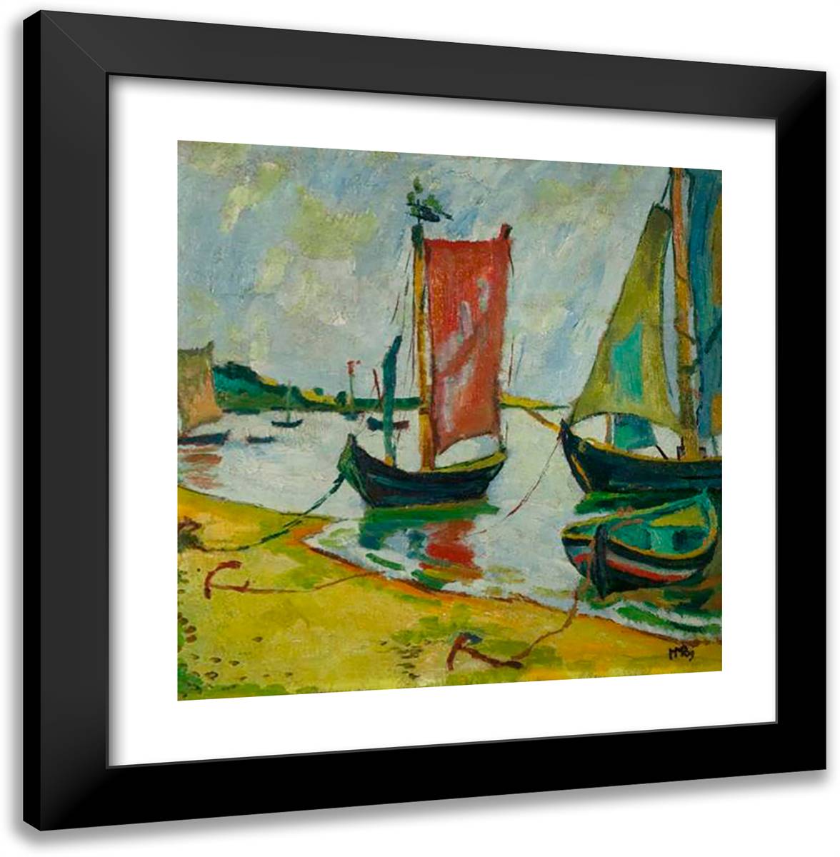 Nidden Coastline with Fishing Boats 20x20 Black Modern Wood Framed Art Print Poster by Pechstein, Max
